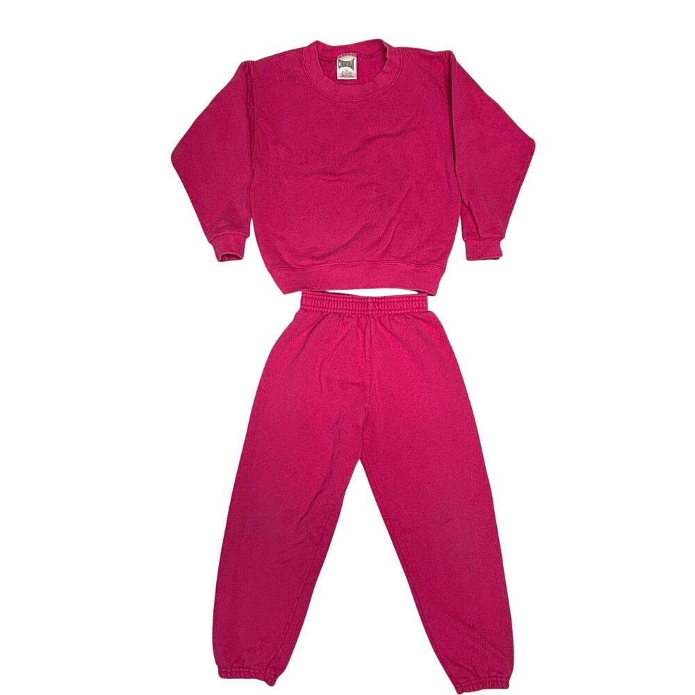 Vintage Cheetah Sweatsuit Kids Girls 4-5 Pink 2 Piece Set Track Made in USA